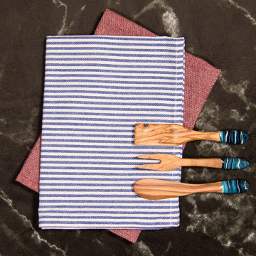 Dish Towel, Brown, Blue and White Stripe