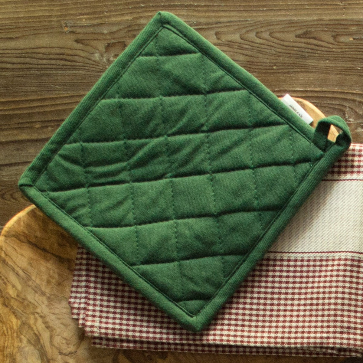 Green 7x7 Hotel Pot Holder Check Pattern all Cotton Yarn dyed
