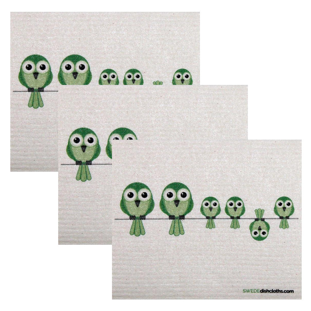 Swedish Dishcloth Set of 3 - Green Birds on a Wire – CoCo B
