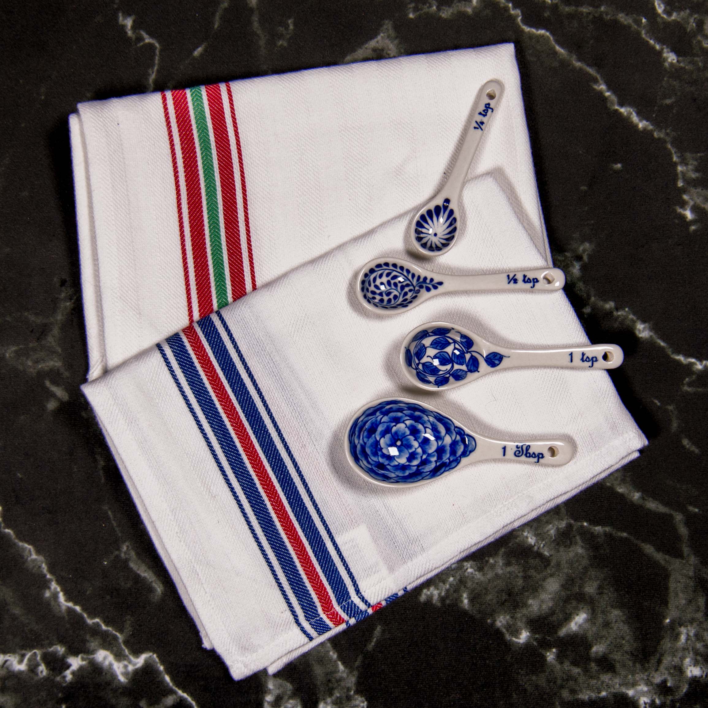 Navy striped border dish towel - set of 2