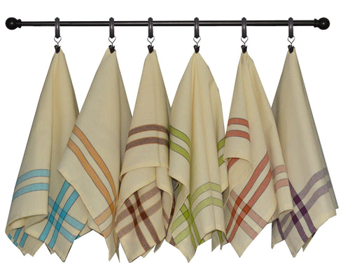 Dunroven House Flat Weave & Terry Kitchen Towel 20x28 Horizontal Grey Stripes W/Fringe Border