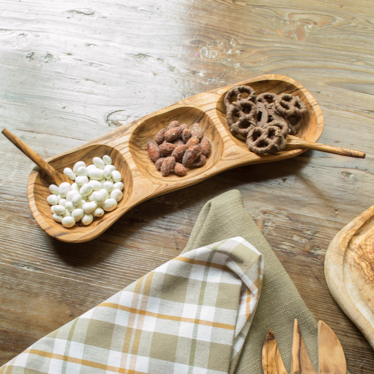 Olive Wood Three Section Tray